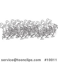 Cartoon Black and White Line Drawing of a Group of Pipers by Toonaday