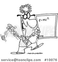 Cartoon Black and White Line Drawing of a Professor by a Chalkboard by Toonaday