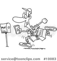 Cartoon Black and White Line Drawing of a Fast Post Guy by Toonaday