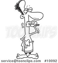 Cartoon Black and White Line Drawing of a Black Guy Brushing His Teeth by Toonaday