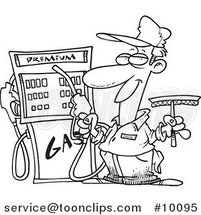 Cartoon Black and White Line Drawing of a Gas Station Attendant by Toonaday