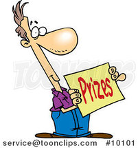 Cartoon Guy Holding a Prizes Sign by Toonaday