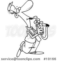 Cartoon Black and White Line Drawing of a Sax Player by Toonaday