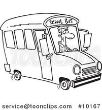 Cartoon Black and White Line Drawing of a School Bus Driver by Toonaday