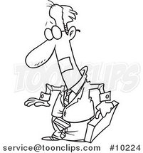 Cartoon Black and White Line Drawing of a Business Man with a Taped Mouth by Toonaday