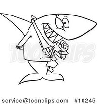 Cartoon Black and White Line Drawing of a Business Shark Picking His Teeth by Toonaday