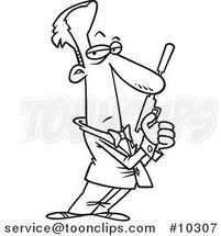 Cartoon Black and White Line Drawing of a Secret Agent by Toonaday