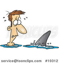 Cartoon Shark Circling a Guy by Toonaday