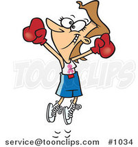 Cartoon Breast Cancer Survivor Jumping with Boxing Gloves by Toonaday