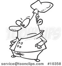 Cartoon Black and White Line Drawing of a Short Chef by Toonaday