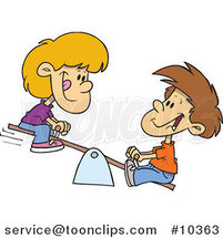 Cartoon Boy and Girl on a Teeter Totter by Toonaday