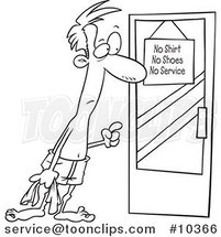 Cartoon Black and White Line Drawing of a Shirtless Guy at a Door by Toonaday