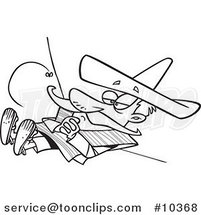 Cartoon Black and White Line Drawing of a Siesta Guy by Toonaday