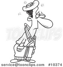 Cartoon Black and White Line Drawing of a Sick Black Guy by Toonaday