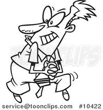 Cartoon Black and White Line Drawing of a Sneaky Business Man by Toonaday