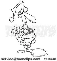 Cartoon Black and White Line Drawing of a Thin Guy Dressing As Santa by Toonaday