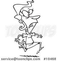 Cartoon Black and White Line Drawing of a Business Woman Running with Her Skirt on Fire by Toonaday