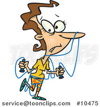 Cartoon Lady Tangled in Jump Rope by Toonaday