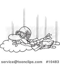 Cartoon Black and White Line Drawing of a Guy Skydiving by Toonaday