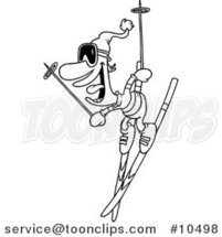 Cartoon Black and White Line Drawing of a Skier Guy by Toonaday