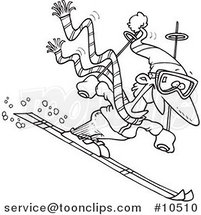 Cartoon Black and White Line Drawing of a Skier Guy by Toonaday