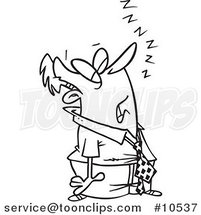 Cartoon Black and White Line Drawing of a Snoozing Business Man by Toonaday