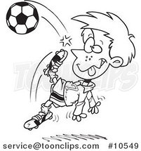 Cartoon Black and White Line Drawing of a Boy Doing a Soccer Kick by Toonaday