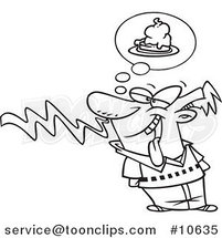 Cartoon Black and White Line Drawing of a Guy Smelling Pie by Toonaday