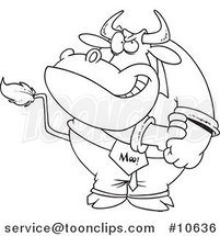 Cartoon Black and White Line Drawing of a Business Bull Rolling up His Sleeves by Toonaday