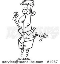 Cartoon Black and White Outline Design of a Jumping Business Man Volunteering by Toonaday