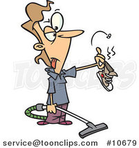 Cartoon Vacuuming Lady Holding a Stinky Shoe by Toonaday