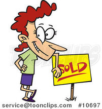 Cartoon Lady Leaning on a Sold Sign by Toonaday