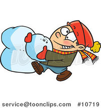 Cartoon Boy Making a Snowball for a Snowman Head by Toonaday