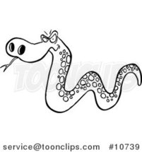 Cartoon Black and White Line Drawing of a Mad Snake by Toonaday