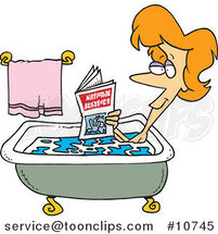 Cartoon Lady Reading in the Bath Tub by Toonaday