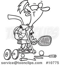 Cartoon Black and White Line Drawing of a Sporty Guy by Toonaday