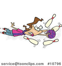 Cartoon Lady Stuck to Her Bowling Ball by Toonaday