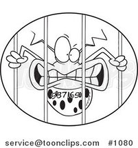 Cartoon Black and White Outline Design of a Numbered Virus Behind Bars in an Oval by Toonaday