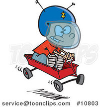 Cartoon Boy Pretending to Ride a Space Wagon by Toonaday