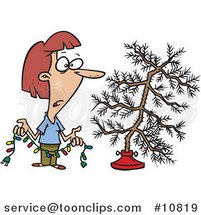 Cartoon Lady Decorating a Sparse Xmas Tree by Toonaday