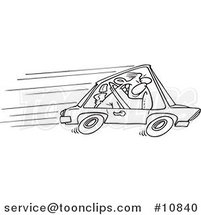 Cartoon Black and White Line Drawing of a Speeding Driver by Toonaday