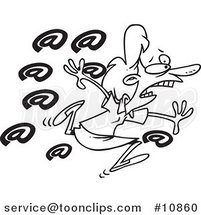 Cartoon Black and White Line Drawing of a Spammed Business Woman by Toonaday