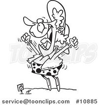 Cartoon Black and White Line Drawing of a Lady Excited over a Sprout by Toonaday
