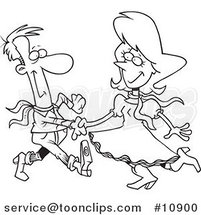 Cartoon Black and White Line Drawing of a Square Dancing Couple by Toonaday