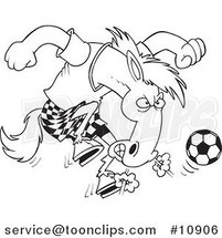 Cartoon Black and White Line Drawing of a Soccer Stallion by Toonaday