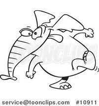 Cartoon Black and White Line Drawing of an Elephant Exiting Stage Left by Toonaday