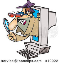 Cartoon Spyware Guy Popping out of a Computer by Toonaday