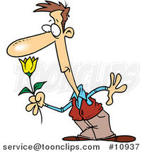 Cartoon Guy Smelling a Spring Flower by Toonaday