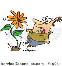 Cartoon Guy Screaming at a Giant Daisy Springing up by Toonaday
