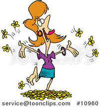 Cartoon Lady Playing in Spring Flowers by Toonaday